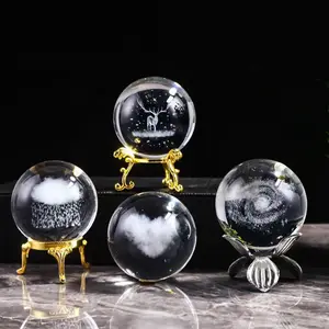 Cheap Laser Engraved Dandelion Crystal Ball 3D 4 Leaf Clover Sphere Glass Globe Ornament Home Decor Gift For Birthday Present
