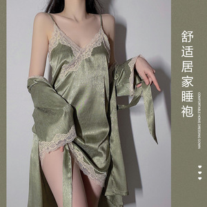 Camisón de seda para mujer, color verde y negro, 155S160M165L170XL, ropa de dormir para primavera, otoño e invierno - Product Image 2