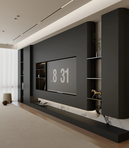 Mobile Moderno in Legno Diablo per Soggiorno con Funzioni Estensibili e Design a Pannelli per Arredamento Casa - Product Image 1