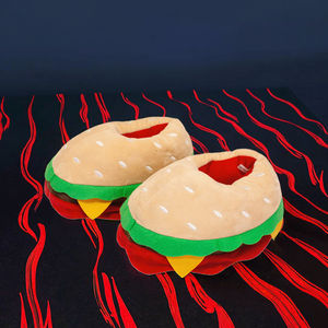 Chaussons chauds et antidérapants pour femme, doublure en fourrure, semelle intermédiaire en PVC, semelle extérieure en EVA, motif hamburger, frites, pizza, pain, pour la maison - Nouvelle collection automne - Product Image 1