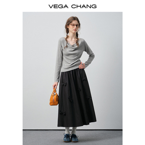 वीसा चंग युवा बहु-परत न्यूनतम उच्च-कमर वाले तीन-आयामी धनुष को महिलाओं के लिए लंबी स्कर्ट - Product Image 3