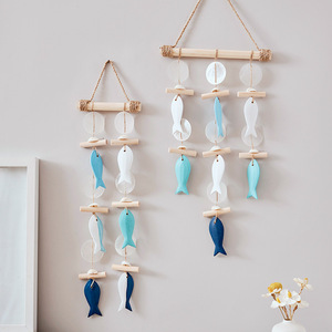 Mediterranean Style Wall Decor Fish And Seashell Pendants Solid Wood Hemp Rope Wind Chime Home Decor Hanging Items - Product Image 2