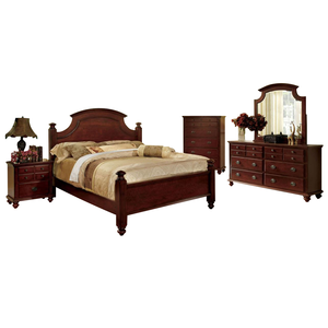 ชุดเฟอร์นิเจอร์ห้องนอนไม้สีน้ำตาลเข้มแบบดั้งเดิม - เตียงแบบคลาสสิกพร้อมโต๊ะเครื่องแป้ง ตู้ข้างเตียง และตู้เก็บของ พร้อมของตกแต่งบ้านสไตล์วินเทจ - Product Image 1