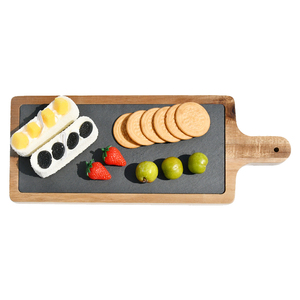 Planche à découper multifonctionnelle en bois d'acacia naturel avec poignée pour la cuisine Planche d'ardoise rectangulaire - Product Image 1