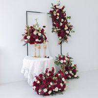 Composition florale artificielle de luxe rouge foncé et rose pour décoration de toile de fond de mariage, arche florale, boule florale, disponible en gros, personnalisable, faite à la main
