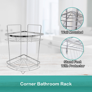 Moderno Juego de Estantes de Ducha de Esquina de Tres Niveles de <span class=keywords><strong>Metal</strong></span> Cromado, Estantes de Ducha de Hierro de 2 Niveles Montados en la Pared para Baño - Product Image 4