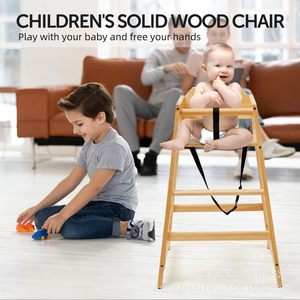 Chaise haute en bois massif pour enfants, couleur naturelle, siège d'alimentation pour bébé de 0 à 12 mois - Product Image 2