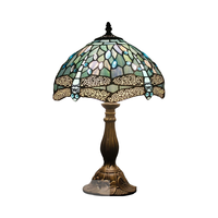 Lampe de table LED moderne 12x12x18 pouces en verre teinté bleu marine, motif libellule, pour lecture sur bureau, lumière de table simple