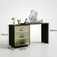 Table de maquillage élégante et vintage de style vert olive avec miroir LED rond et ensemble de bureau de maquillage minimaliste noir