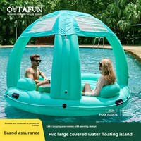 Île flottante gonflable géante surdimensionnée avec auvent, flotteur à chevaucher pour adultes, amusement, matériau PVC personnalisé 250x250x170cm