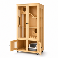 Gabinete para Gatos Estilo Hogar, Villa de Madera para Mascotas con Puertas de Visión, Estante para Escalar y Área de Arena