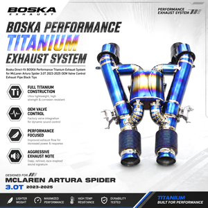 Système d'échappement en titane BOSKA Performance à montage direct pour McLaren Artura Spider 3.0T 2023-2025 avec contrôle de soupape OEM - Product Image 1