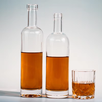 Fournisseurs de bouteilles de vin et de vodka en verre flint de forme ronde avec étiquette personnalisée, 200 ml, 375 ml, 500 ml, 700 ml, 750 ml, 674 g