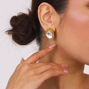 <b>Stud</b> <b>Earrings</b> Set Geometric Design Stainless Steel Zircon Bezel Setting Everyday Wear Women's Jewelry - Product Image 3