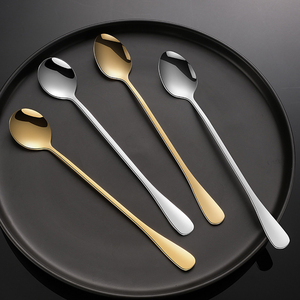 Commercio all'ingrosso 304 in acciaio inox posate <span class=keywords><strong>Set</strong></span> manico lungo cucchiaio di anguria per caffè bevande ghiacciate campeggio uso domestico metallo popolare - Product Image 3