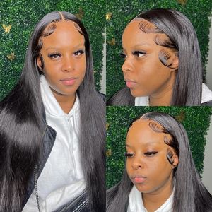 Perruque Lace Front Wig brésilienne naturelle, <span class=keywords><strong>cheveux</strong></span> lisses, 13x6 HD, densité 180, 30 34 pouces, pre-plucked, pour femmes - Product Image 6