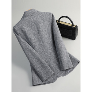 Women's Coffee-colored Long Sleeve Blazer Jacket <b>Wool</b> Blend Anti-Wrinkle Leisure Wear Autumn Winter Style - Product Image 4