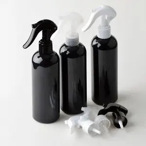 Empty cosmetic hair care packaging 200ml 250ml 300ml 500ml black pet plastic spray bottle with pump trigger sprayer