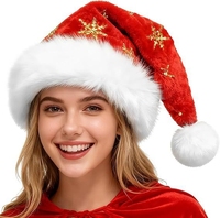 Chapeaux de Noël flocon de neige blancs pour adultes, bonnets de Père Noël en peluche à sequins, velours duveteux pour fête de Noël
