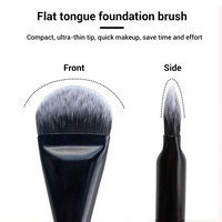 Kuas Foundation Bentuk Lidah Hitam Label Pribadi Logo Kustom Rambut Sintetis Dua Warna Grosir Kuas Makeup Alat Kosmetik