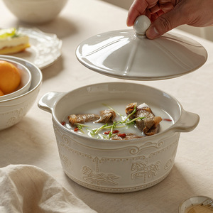 Nordic White Relief <b>Dinnerware</b> <b>Sets</b> Ceramic Retro Luxury Style Tableware <b>Set</b> <b>for</b> 10 People and <b>8</b> People Plates and Bowls <b>Set</b> - Product Image 2