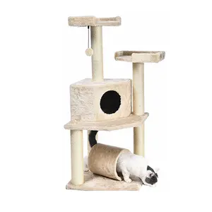 cat jumping toy eco-friendly platform scratching cat tree house with hanging ball