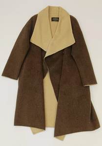 Manteau long en laine pour femme, double couleur, col en V avec ceinture, OEM et ODM - Product Image 4