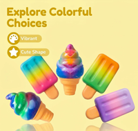 Coffret de jouets anti-stress populaires en forme de sucettes glacées - Jouet à rebond lent et coloré en forme de bâtonnets glacés et de crèmes glacées