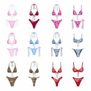 <span class=keywords><strong>Collezione</strong></span> Bikini Y2K Personalizzata con Stampa Camouflage Floreale, Cuciture a Zigzag, Etichetta Privata, Costume da Bagno a Vita Alta con Laccetti Laterali - Product Image 1