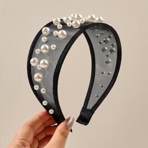 Fascia per capelli fatta a mano in tulle con perle, stile giapponese e coreano, a forma di anello geometrico rotondo, per donne, matrimoni, compleanni, anniversari - Product Image 6