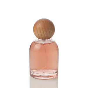 30ml / 50ml / 100ml Round Glass Empty Perfume Bottle wood Cap Cylinder Bottle Perfume with wood cover