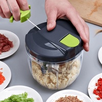 Handmatige staafmixer met stalen messen, handmatige gehaktmolen, dumplingvuller, groentehakker, chilimolen, pulverisator, plastic.
