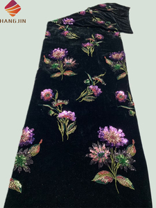 Vải ren thêu hoa màu sắc cao cấp chất liệu nhung đen đính hạt sang trọng, chất liệu <span class=keywords><strong>sequin</strong></span> dùng cho đầm dạ hội, đầm dự tiệc - Product Image 2