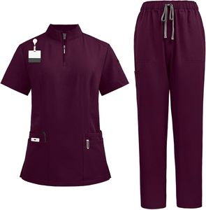 Women Medical <b>Uniform</b> <b>Scrubs</b> Set Stretch V-Neck Top & Straight Leg Pants with Pockets for Nurse Workwear - Product Image 4