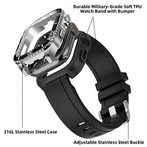 Bracelet de montre en caoutchouc TPU souple de qualité militaire durable avec pare-chocs et boîtier de montre en acier inoxydable 316 pour <span class=keywords><strong>Apple</strong></span> <span class=keywords><strong>Watch8</strong></span>/7/6 44mm 45mm - Product Image 2