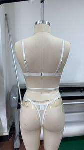 Ensemble soutien-gorge push-up à trois points avec bretelles croisées et lacets, motif floral fin, lingerie de nuit transparente en jersey pour femme - Product Image 3