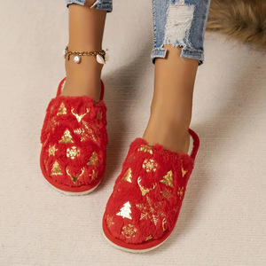 Christmas Cotton <strong>Slippers</strong> White <strong>Silver</strong> Plush Flat Thermal Indoor Festival Shoes Non-Slip Warm Winter <strong>Slippers</strong> - Product Image 1
