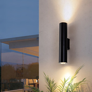 Lampe murale extérieure cylindrique IP43 étanche en acier inoxydable, éclairage haut et bas pour jardin, patio, balcon, couloir - Product Image 1