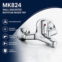 Robinet de baignoire mural MK824 en laiton massif chromé poli, mitigeur courbé à levier unique avec bec de bain intégré