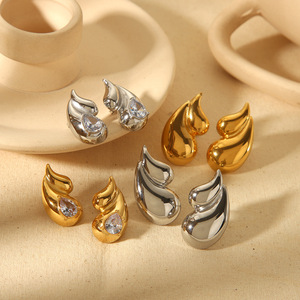 Teardrop <b>Stud</b> Earrings Gold <b>Silver</b> Plated Crystal Inlay For Women Everyday Wear - Product Image 1
