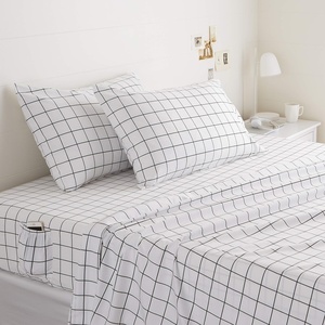 Ensemble <span class=keywords><strong>de</strong></span> draps <span class=keywords><strong>de</strong></span> <span class=keywords><strong>lit</strong></span> en microfibre <span class=keywords><strong>de</strong></span> polyester personnalisé, super doux, à motif géométrique <span class=keywords><strong>noir</strong></span> brossé, avec poches latérales élastiques, 4 pièces - Product Image 2