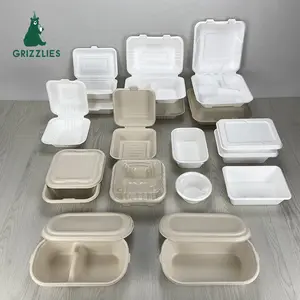 6'' 8 Inch 9 Inch Eco Friendly Biodegradable Takeaway Bagasse Lunch Box Food Container Sugarcane Bagasse Clamshell Tableware