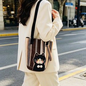<span class=keywords><strong>Borsa</strong></span> a <span class=keywords><strong>Tracolla</strong></span> in Tela con Stampa Motivo Gatto - <span class=keywords><strong>Borsa</strong></span> Trendy Stile Secchiello da Donna per Uscite Pomeridiane con Chiusura Magnetica - Product Image 2