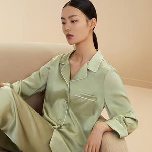 أزياء صلبة 2 طقم ملابس نوم للنساء بيجامة حريرية فاخرة ملابس نوم - Product Image 6