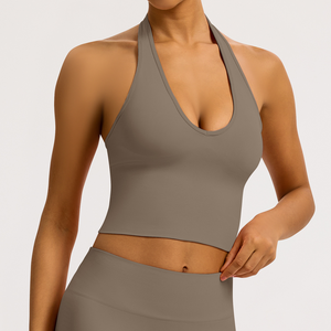 Débardeur d'entraînement à col en V pour femmes à la mode avec manches rembourrées respirant dos nu noisette sortant Camisole - Product Image 5
