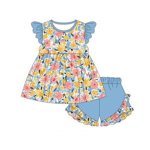 Tenues d'été personnalisées jaunes pour bébés garçons et filles, combinaisons en gros pour frères et sœurs, vêtements de haute qualité pour boutiques et usines - Product Image 3