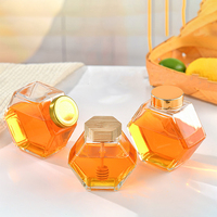 Pot en Verre à Miel Hexagonal 100ml 220ml 380ml, Mini Pots de Rangement Scellés avec Couvercle en Bois de Bambou