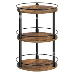 Wooden Double Layer Rotating Spice <b>Rack</b> With Wrought Iron Frame 3 Tier Kitchen <b>Storage</b> Organizer For Spice Jars And <b>Bottles</b> - Product Image 3