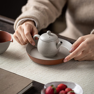 Guanlan Rough Pottery Teapot Gray Glaze Round With Lid Kung Fu <b>Tea</b> <b>Set</b> Single Teapot For Afternoon <b>Tea</b> Office Use - Product Image 3