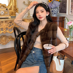 Gilet di Visone da <span class=keywords><strong>Donna</strong></span> in Pelliccia Intera Importata, Lavorato a Maglia, Eco-Sostenibile, Senza Maniche, con Collo a O, Stile Dolce 2025, Versatile per Primavera e Autunno - Product Image 2